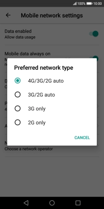 Press the required network mode. Press the required network mode.