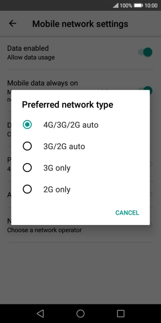 Press the required network mode. Press the required network mode.