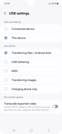 Press Transferring files / Android Auto. Press Transferring files / Android Auto.