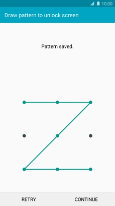 Slide your finger across the screen to connect at least four points and press CONTINUE. Slide your finger across the screen to connect at least four points and press CONTINUE.