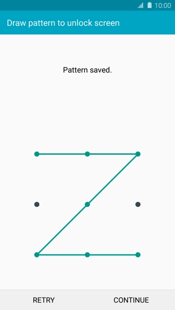Slide your finger across the screen to connect at least four points and press CONTINUE. Slide your finger across the screen to connect at least four points and press CONTINUE.