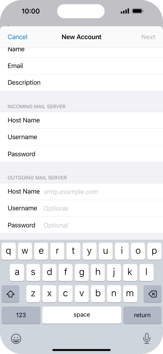 Press Host Name and key in the name of your email provider's outgoing server. Please note that if you can't send email messages when using your email provider's outgoing server, key in smtp.vodafone.net.au (Vodafone's outgoing server).