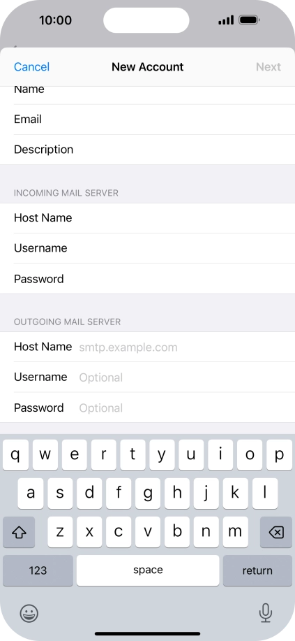 Press Host Name and key in the name of your email provider's outgoing server. Please note that if you can't send email messages when using your email provider's outgoing server, key in smtp.vodafone.net.au (Vodafone's outgoing server).