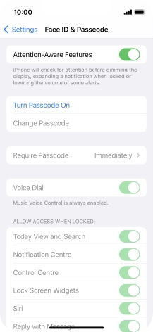 Press Turn Passcode On and key in a phone lock code of your own choice twice.