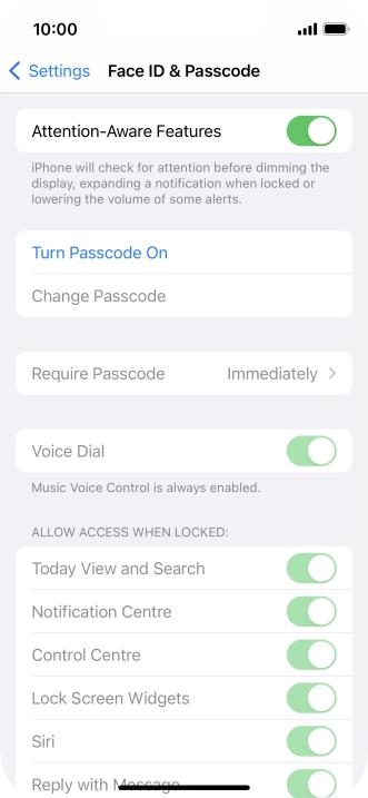 Press Turn Passcode On and key in a phone lock code of your own choice twice.