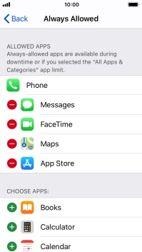 Press the remove icon next to the required app to remove it from the list of allowed apps during Downtime.