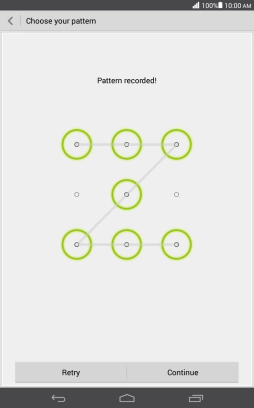 Slide your finger across the screen to connect at least four points and press Continue. Slide your finger across the screen to connect at least four points and press Continue.