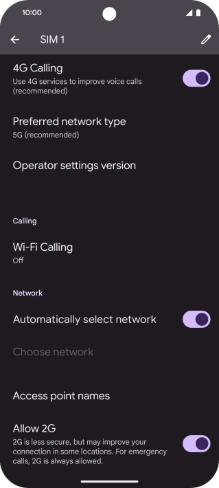 Press Preferred network type.