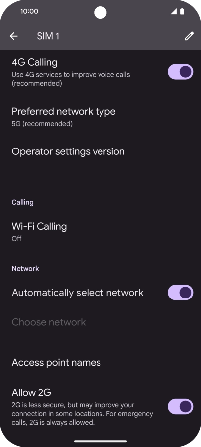 Press Preferred network type.