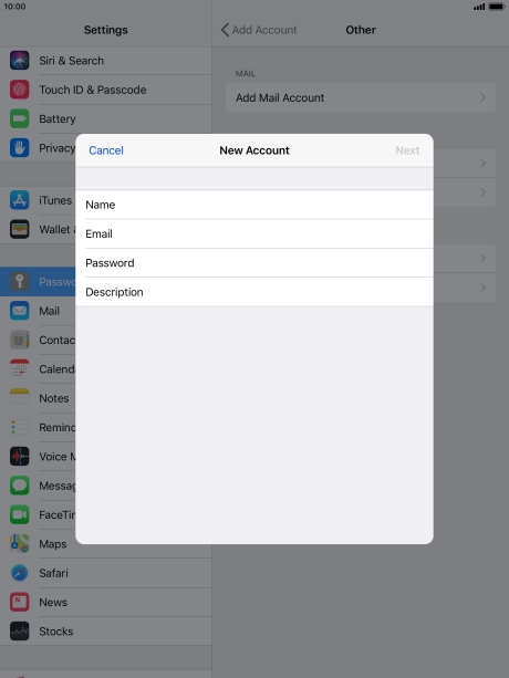 Press Email and key in your email address.