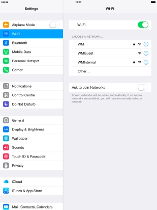 Press the required Wi-Fi network.