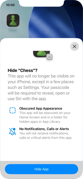 Press Hide App. Press Hide App.
