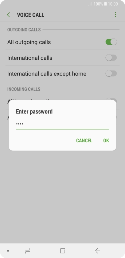 Key in your barring password and press OK. The default barring password is 0000. Key in your barring password and press OK. The default barring password is 0000.
