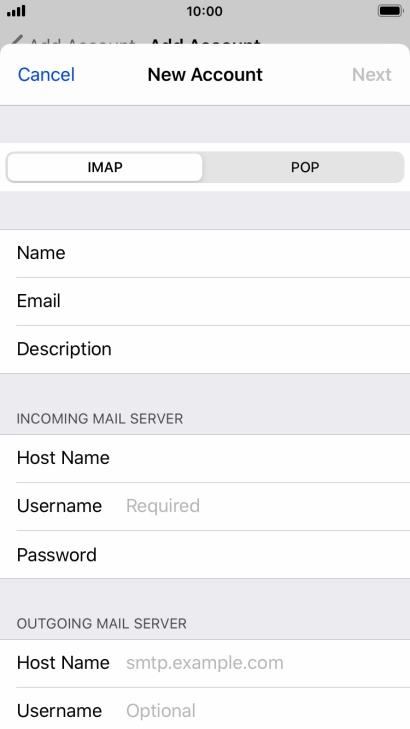 Press Username and key in the username for your email account.