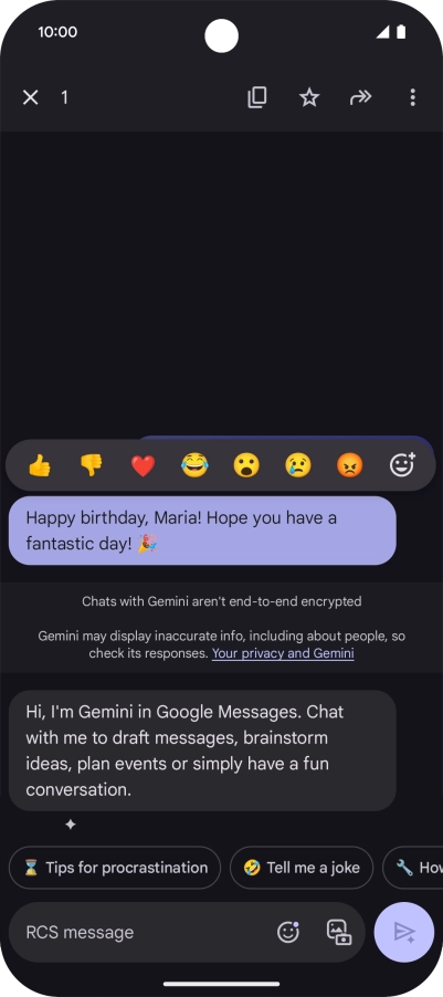 Press and hold the text suggestion from Gemini. Follow the instructions on the screen to use the text suggestion.