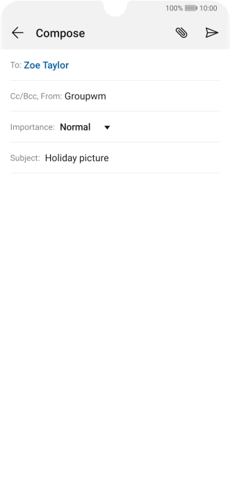 Press the text input field and write the text for your email message.