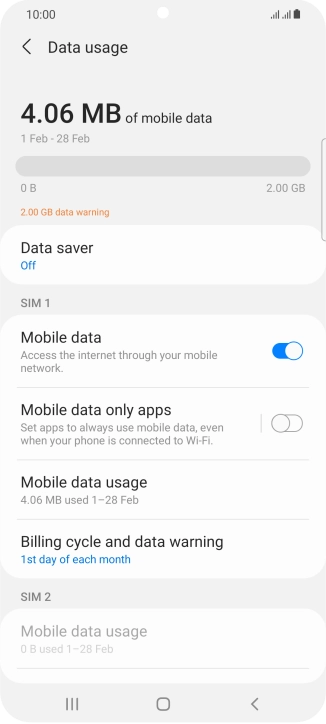 The total data usage is displayed. The total data usage is displayed.