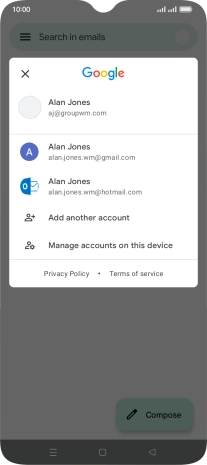 Press the required email account. Press the required email account.
