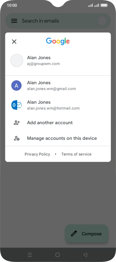 Press the required email account. Press the required email account.