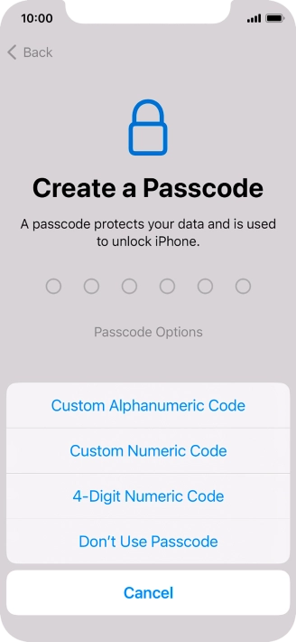 Follow the instructions on the screen to turn on use of phone lock code or press Don't Use Passcode.
