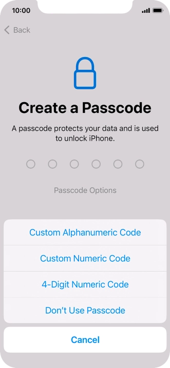 Follow the instructions on the screen to turn on use of phone lock code or press Don't Use Passcode.