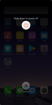 Press and drag the power off icon downwards. Press and drag the power off icon downwards.