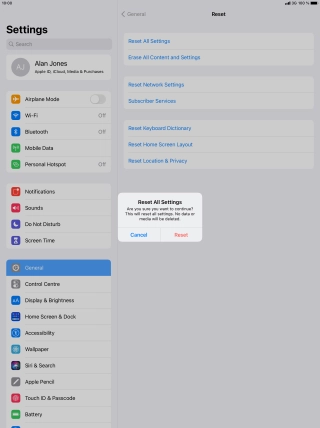 Press Reset. Wait a moment while the factory default settings are restored. Follow the instructions on the screen to set up your tablet and prepare it for use. Press Reset. Wait a moment while the factory default settings are restored. Follow the instructions on the screen to set up your tablet and prepare it for use.