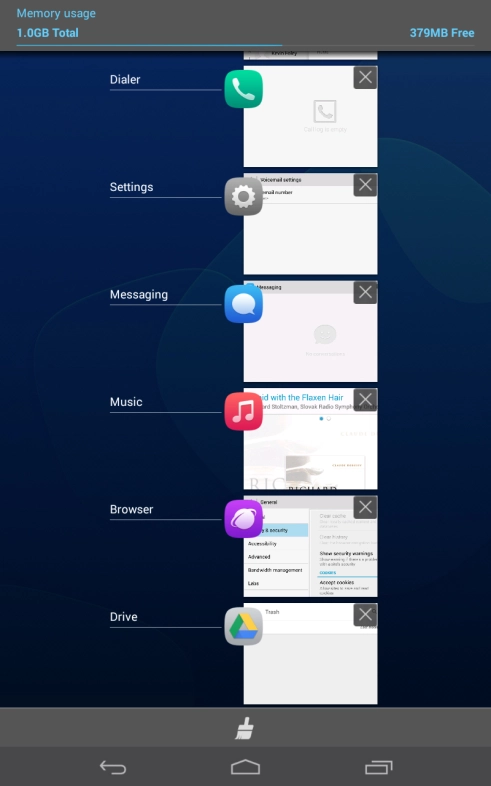 To end one running application, slide your finger right on the required application. To end one running application, slide your finger right on the required application.