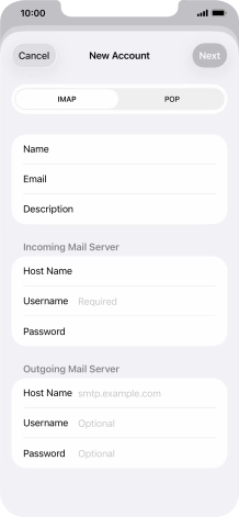 Press Username and key in the username for your email account.