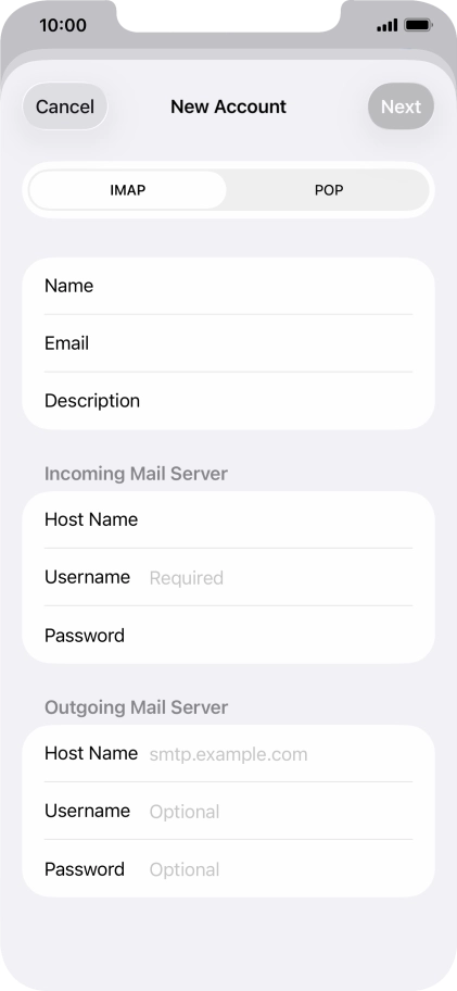 Press Username and key in the username for your email account.