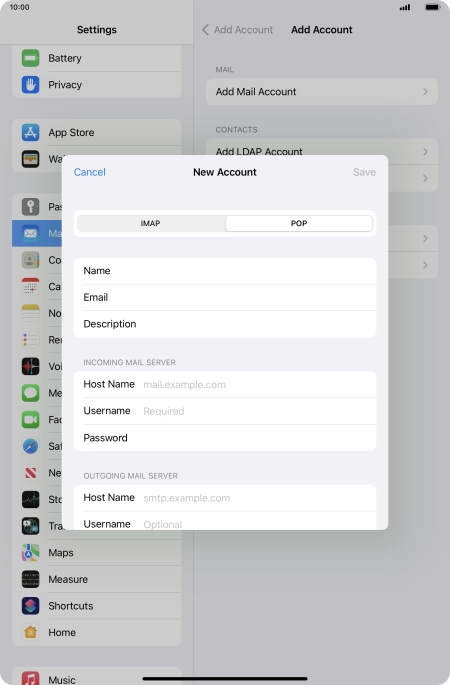 Press Host Name and key in the name of your email provider's incoming server.