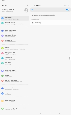 Press the required Bluetooth device and follow the instructions on the screen to pair the device with your tablet. Press the required Bluetooth device and follow the instructions on the screen to pair the device with your tablet.