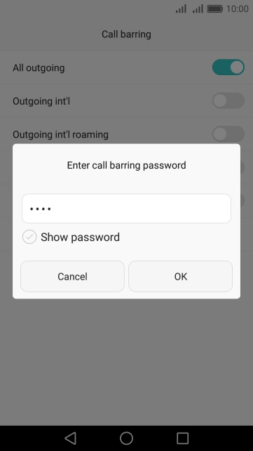 Key in your barring password and press OK. The default barring password is 0000. Key in your barring password and press OK. The default barring password is 0000.