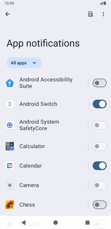 Press the indicators next to the required apps to turn the function on or off.