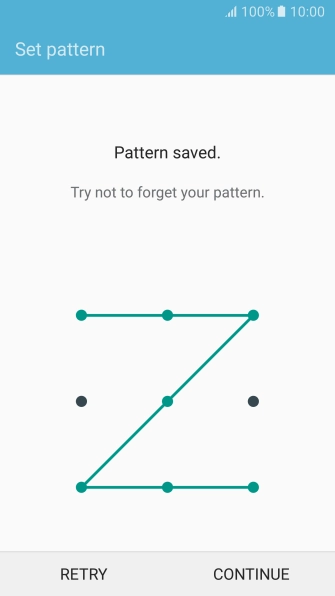 Slide your finger across the screen to connect at least four points and press CONTINUE. Slide your finger across the screen to connect at least four points and press CONTINUE.