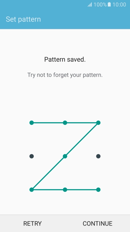 Slide your finger across the screen to connect at least four points and press CONTINUE. Slide your finger across the screen to connect at least four points and press CONTINUE.