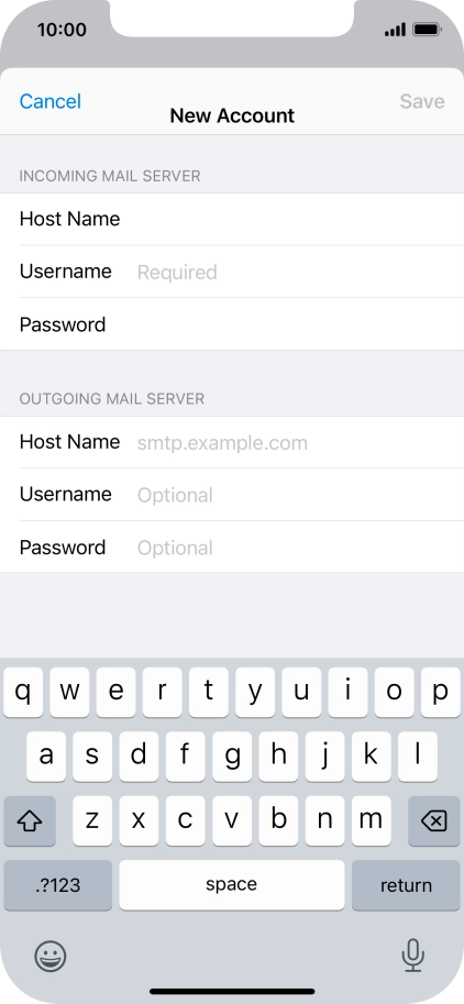 Press Username and key in the username for your email account.