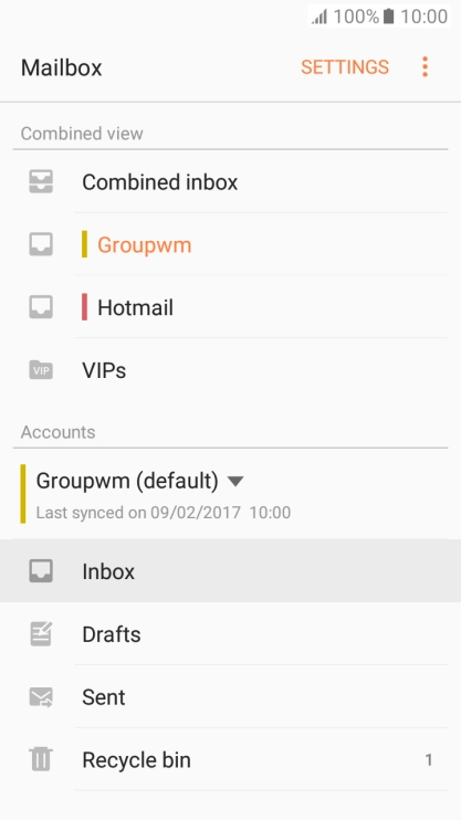 Press the required email account. Press the required email account.