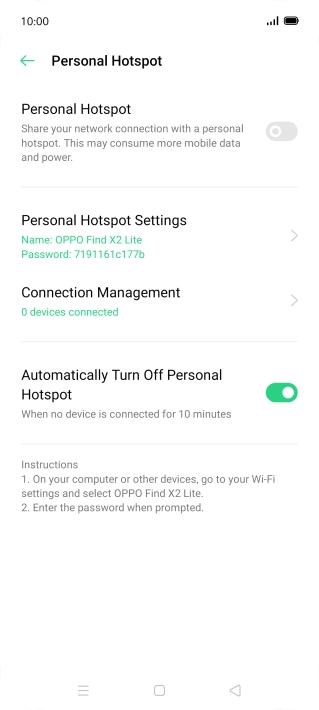Press Personal Hotspot Settings. Press Personal Hotspot Settings.