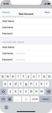 Press Username and key in the username for your email account. Please note that if you're using Vodafone's outgoing server, leave the username field empty. Press Username and key in the username for your email account. Please note that if you're using Vodafone's outgoing server, leave the username field empty.