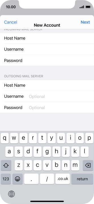 Press Username and key in the username for your email account. Please note that if you're using Vodafone's outgoing server, leave the username field empty. Press Username and key in the username for your email account. Please note that if you're using Vodafone's outgoing server, leave the username field empty.