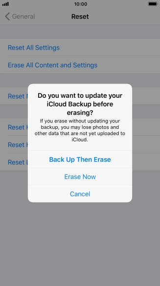 Press the required setting.