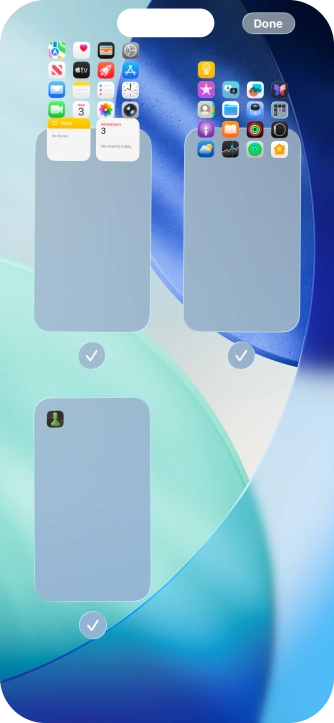 Press the fields below the required home screen pages to select or deselect them.