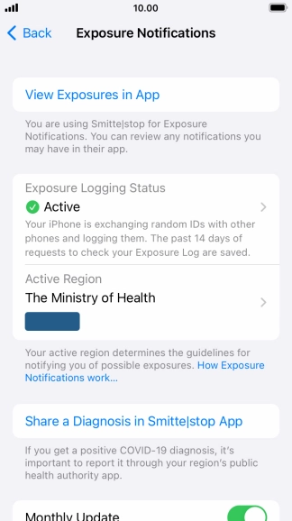 Press Exposure Logging Status.