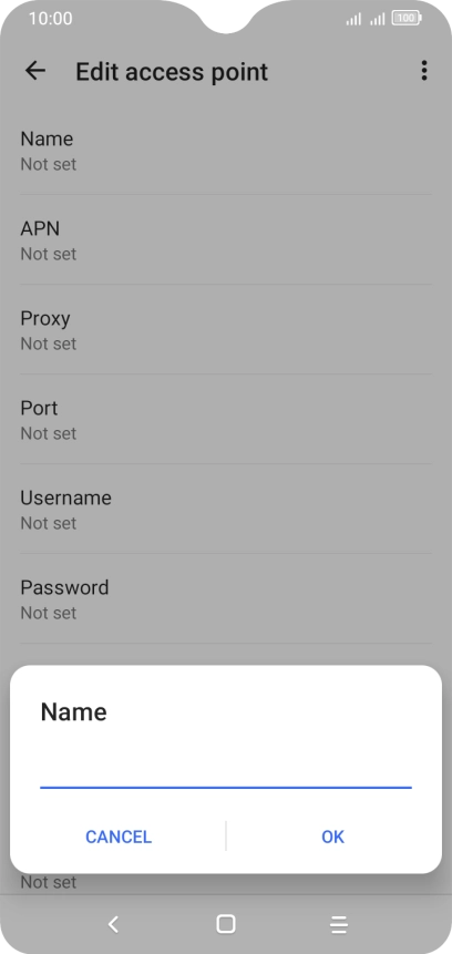 Key in Vodafone Internet and press OK.