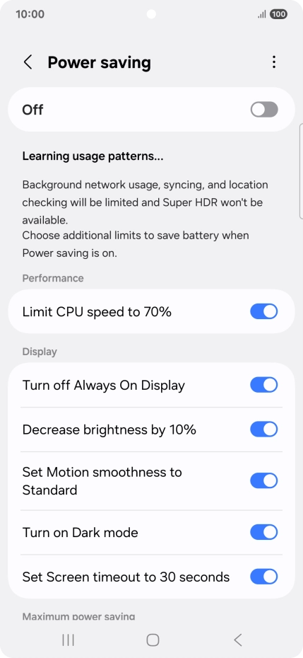Press the indicators next to the required settings.