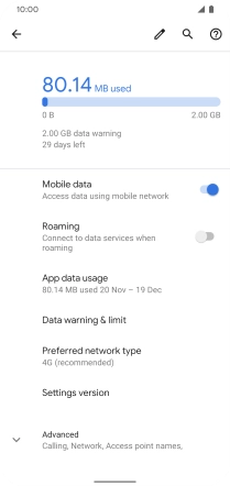 The total data usage is displayed. The total data usage is displayed.