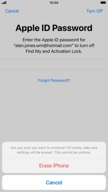 Key in the password for your Apple ID and press Erase iPhone. Wait a moment while the factory default settings are restored. Follow the instructions on the screen to set up your phone and prepare it for use. Key in the password for your Apple ID and press Erase iPhone. Wait a moment while the factory default settings are restored. Follow the instructions on the screen to set up your phone and prepare it for use.