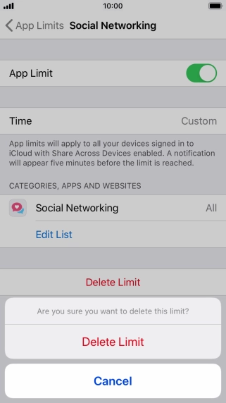 Press Delete Limit.