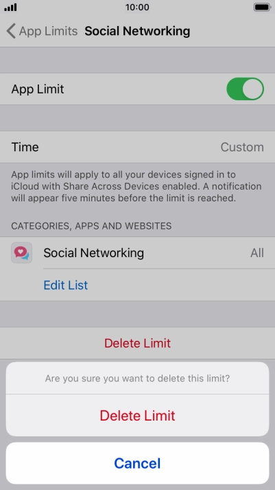 Press Delete Limit.